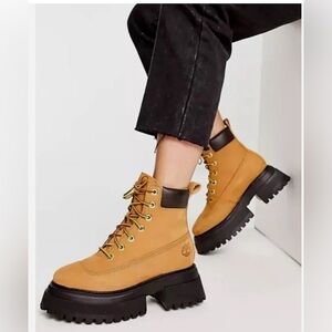 Timberland Tan and Brown Combat Boots with Platform Sole